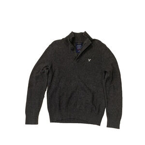 American Eagle Men’s 1/4 Zip Sweater Gray Pullover Long Sleeve Size L